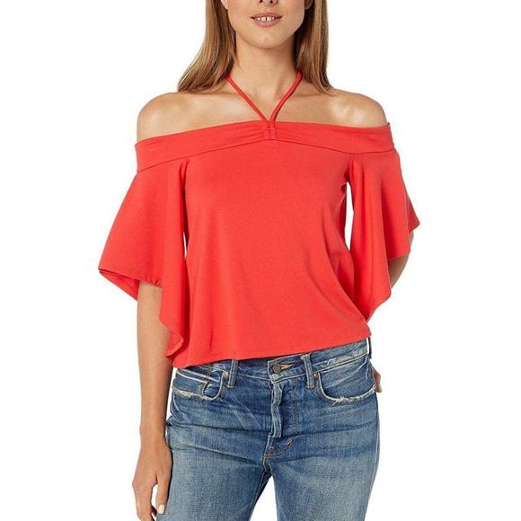 BCBGMAXAZRIA - Scarlet Crop Off Shoulder Top - L - Picture 2 of 5